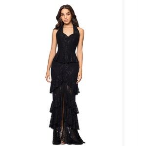 Betsy & Adam ruffle tiered lace gown